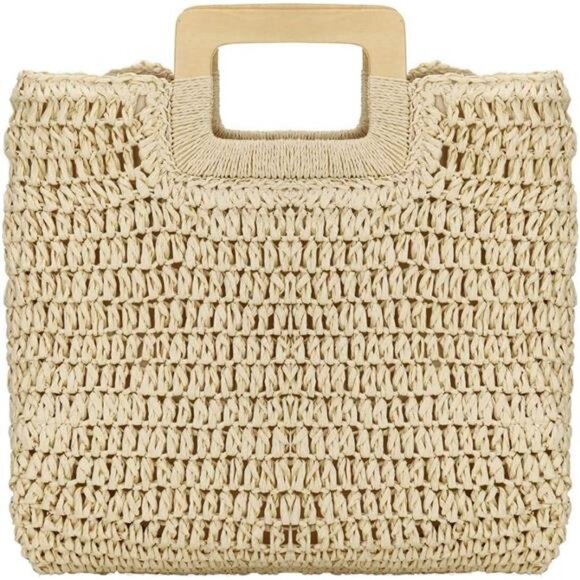 Handbags - Straw Tote Bag Women Hand Woven Large Capacity Beige